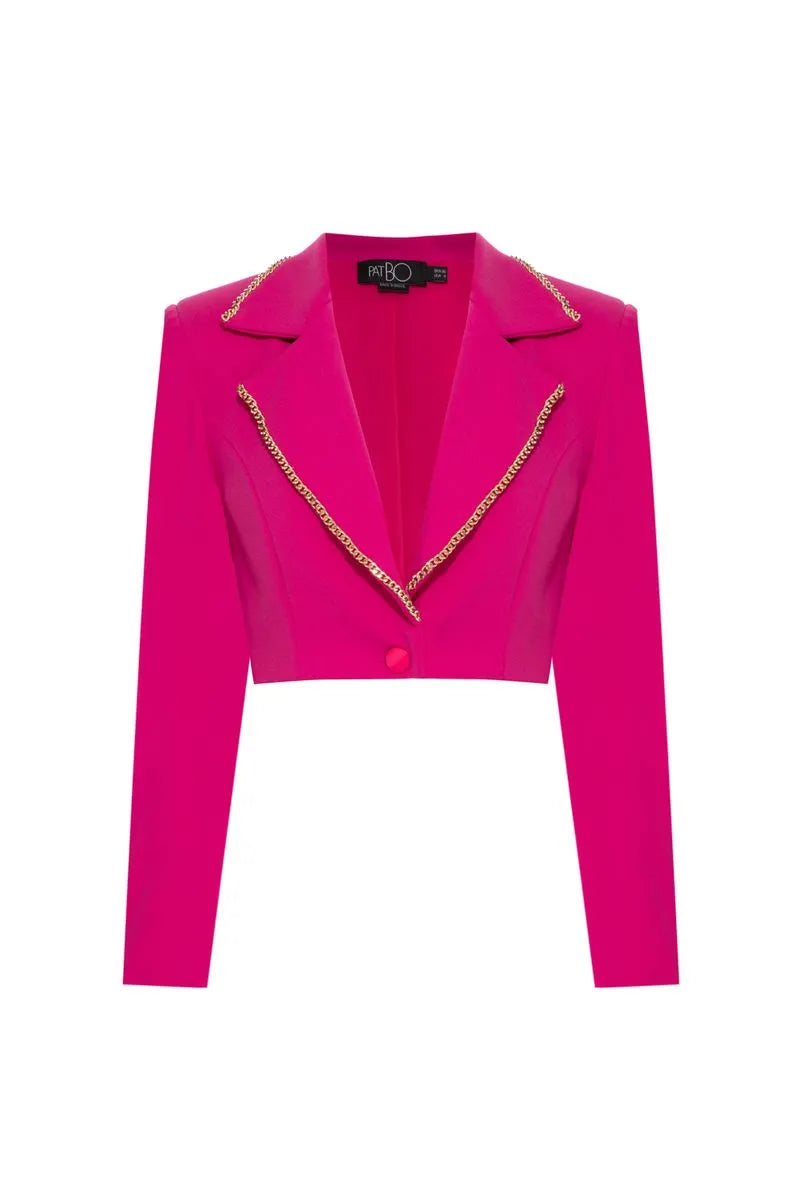 JAQUETA CROPPED CORRENTE CREPE CORRENTE ROSA 