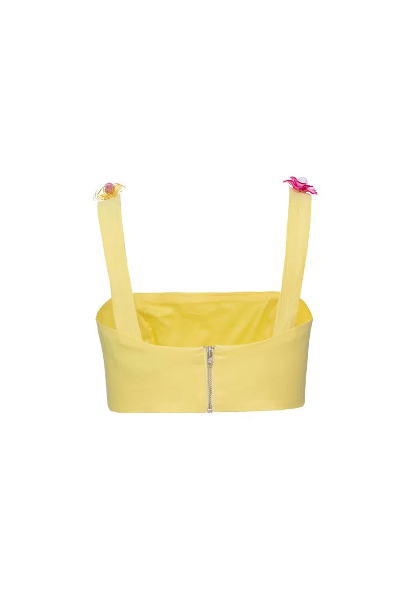 TOP CROPPED BORDADO TRICOLINE JANE AMARELO