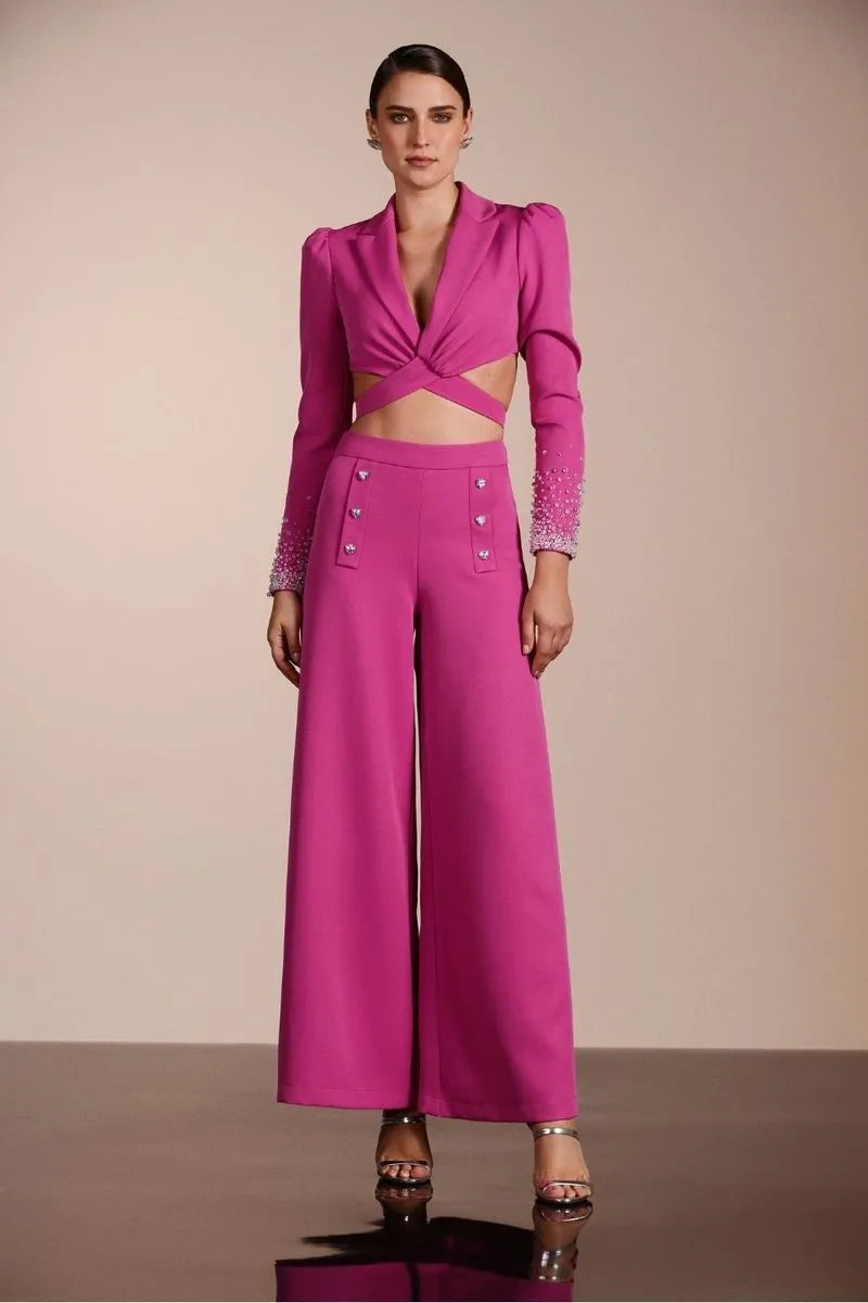 BLAZER CROPPED BORDADO CREPE EDIE FUCSIA