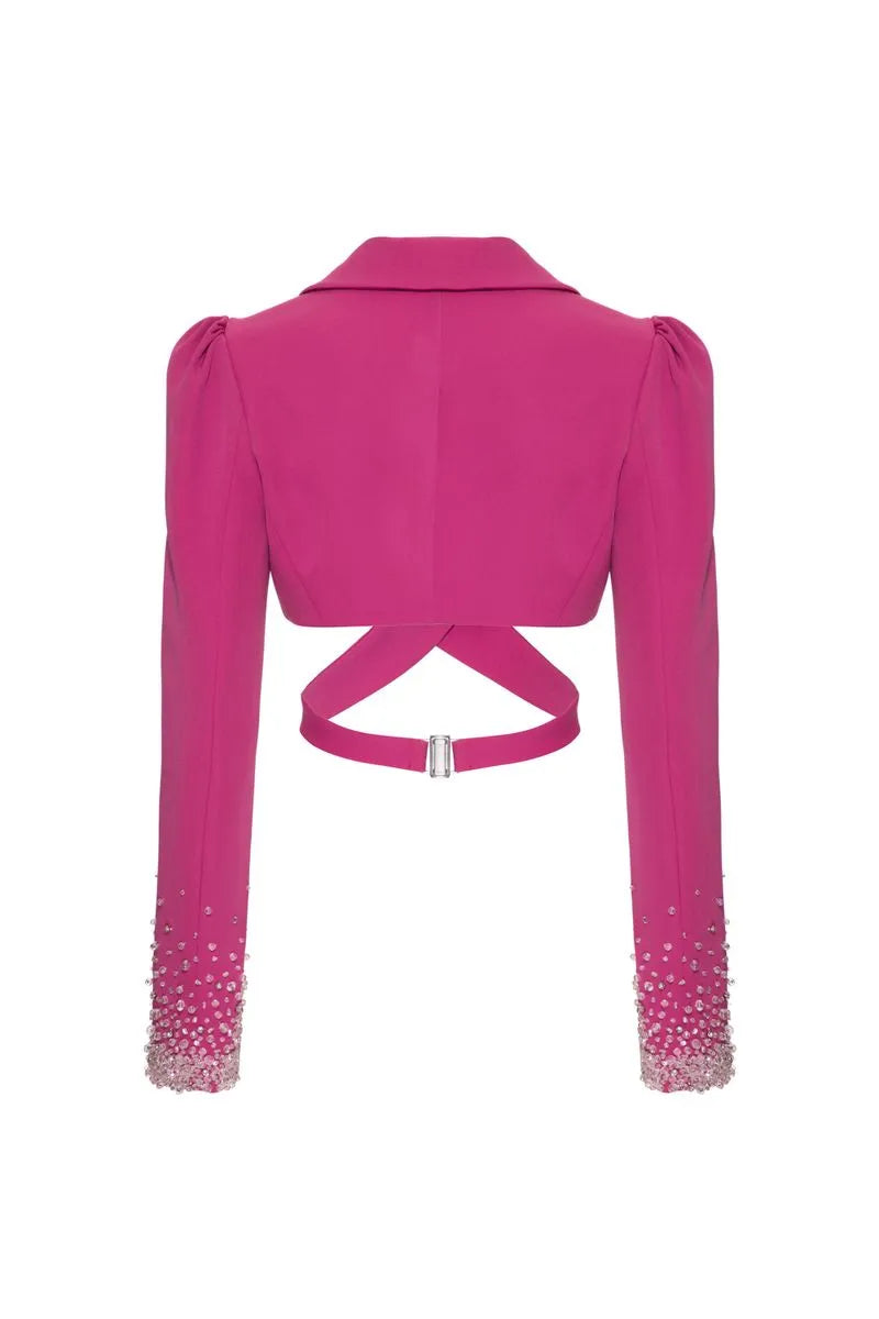 BLAZER CROPPED BORDADO CREPE EDIE FUCSIA