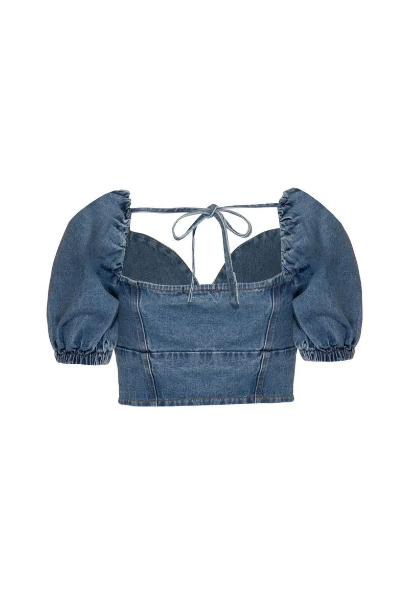 TOP CROPPED DENIM VOGEL AZUL JEANS CLARO 