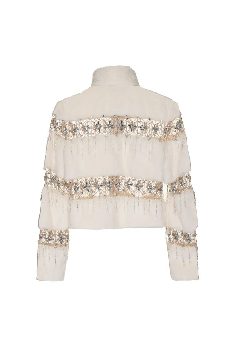 CASACO BORDADO TULE FAUX FUR OFF WHITE 