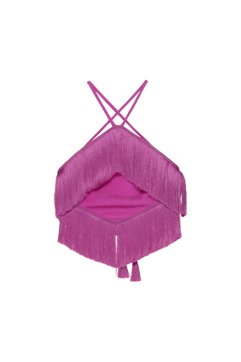 TOP CROPPED FRANJAS MALHA ESTRELADO ROSA 