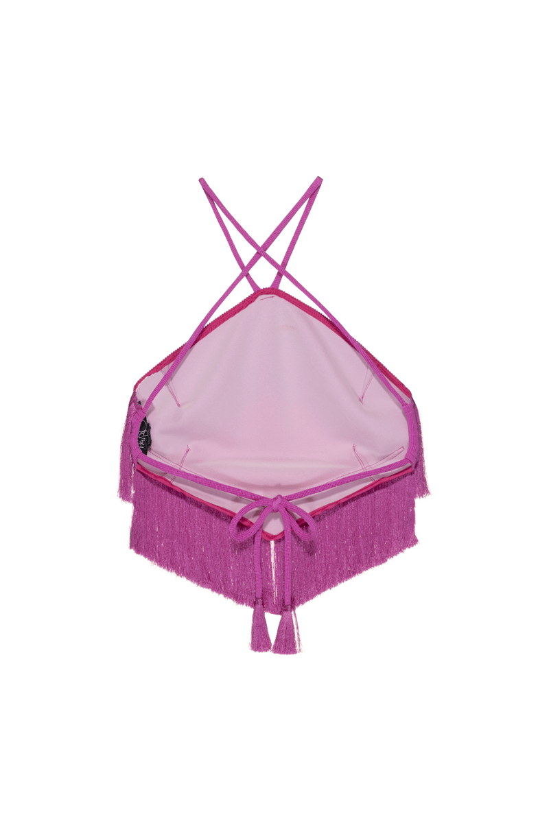 TOP CROPPED FRANJAS MALHA ESTRELADO ROSA 