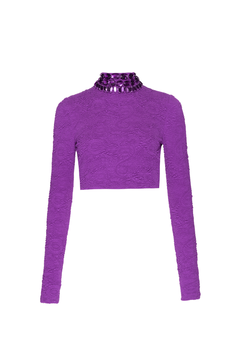 TOP CROPPED GOLA ALTA JACQUARD MEMÓRIAS NOSTALGICAS ROXO 