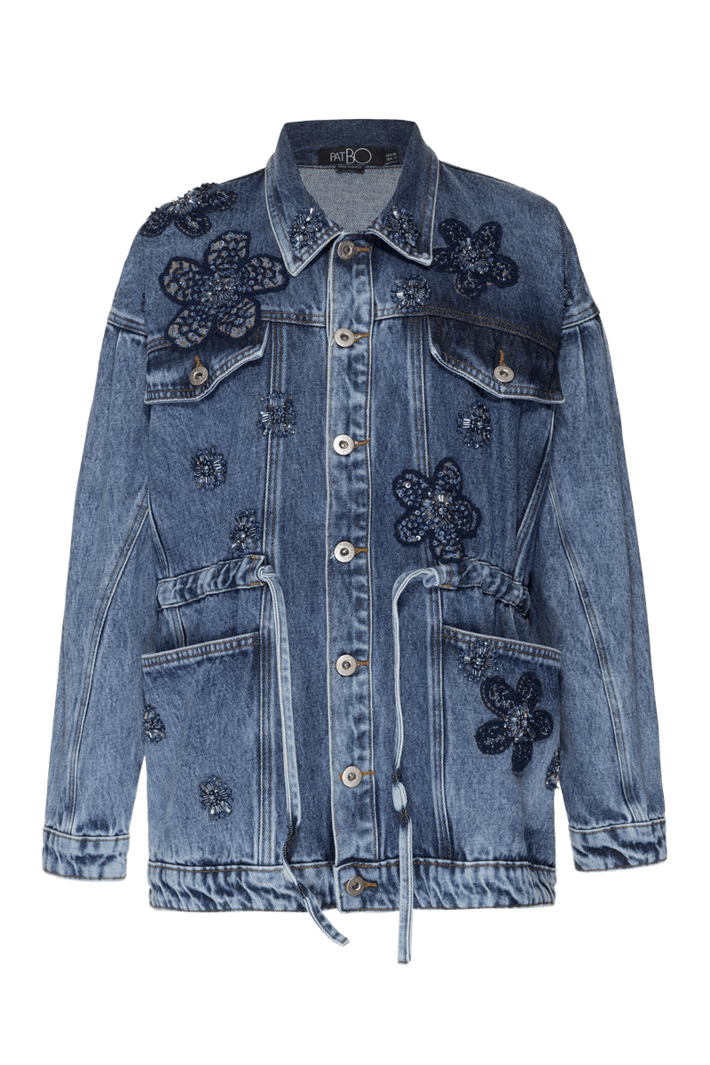 JAQUETA BORDADA ESSENTIAL DENIM AZUL