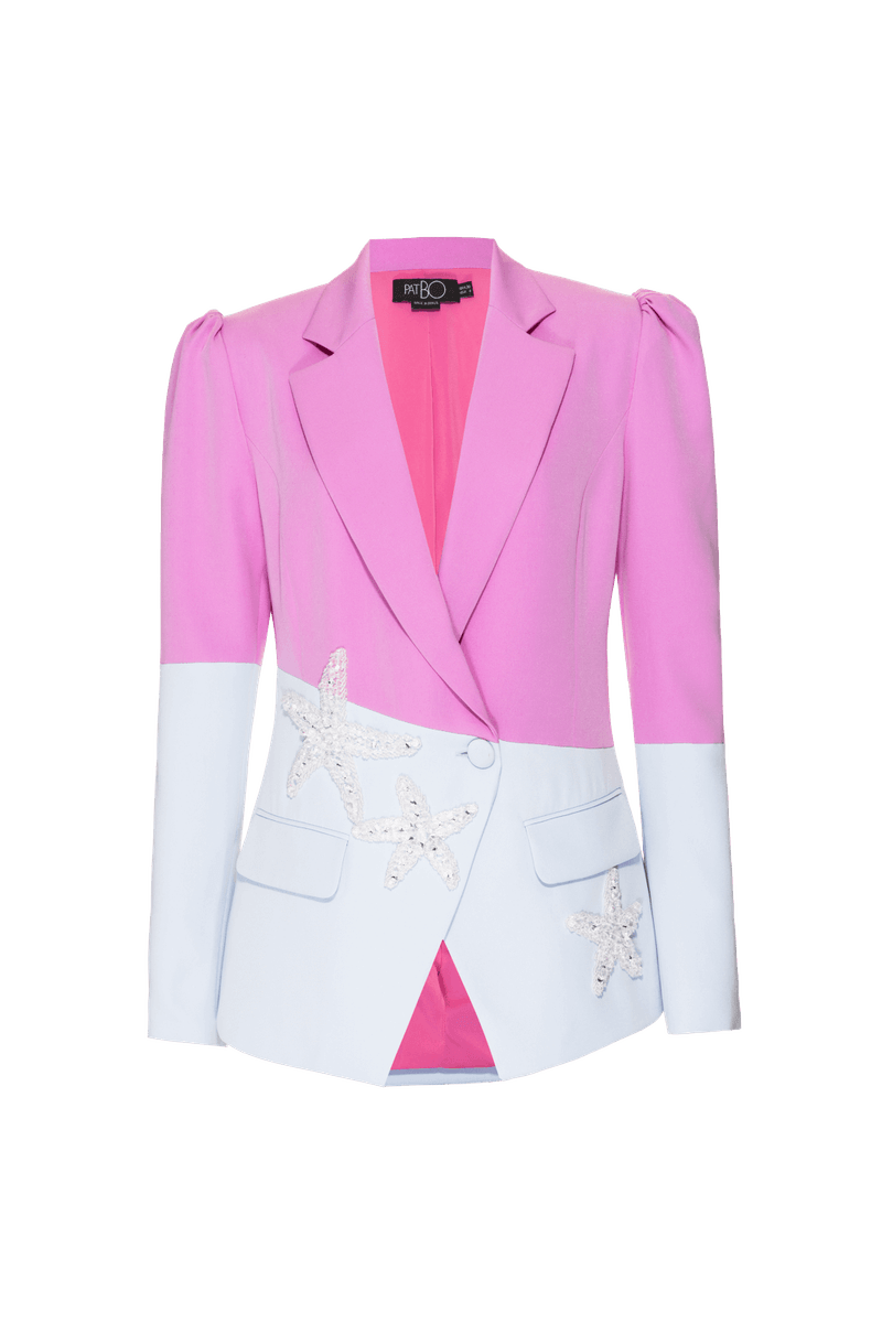 BLAZER BICOLOR BORDADO CREPE VICK AZUL/ROSA 