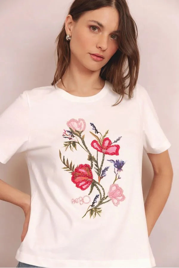 CAMISETA BORDADA VIEIRA FLOR OFF WHITE 