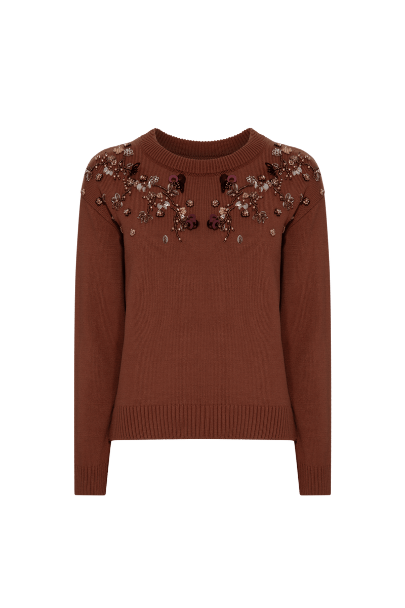 TRICOT GOLA BORDADO SERENE MARROM