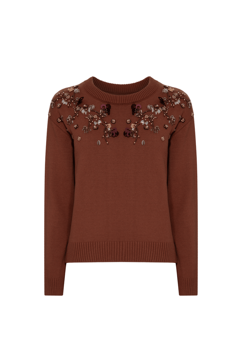 TRICOT GOLA BORDADO SERENE MARROM