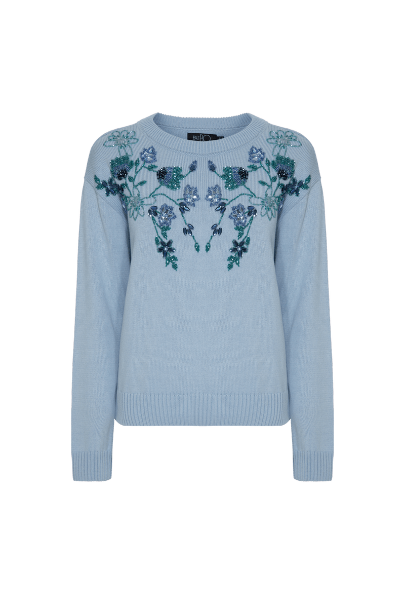 TRICOT BORDADO MANGAS SERENE AZUL 