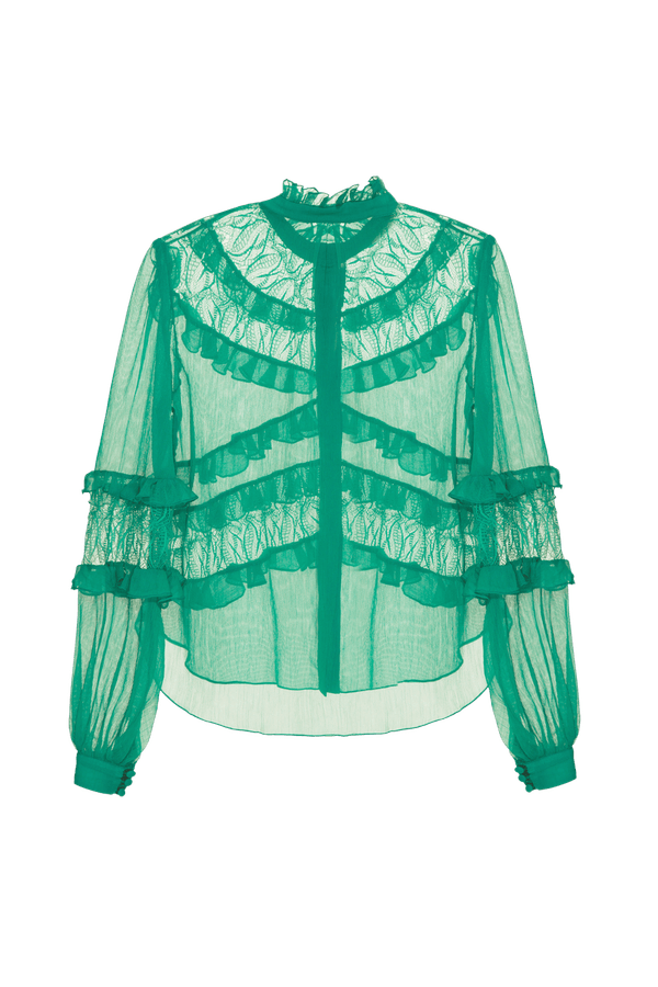 CAMISA BABADOS SILKY GRACE AURA VERDE ESCURO 