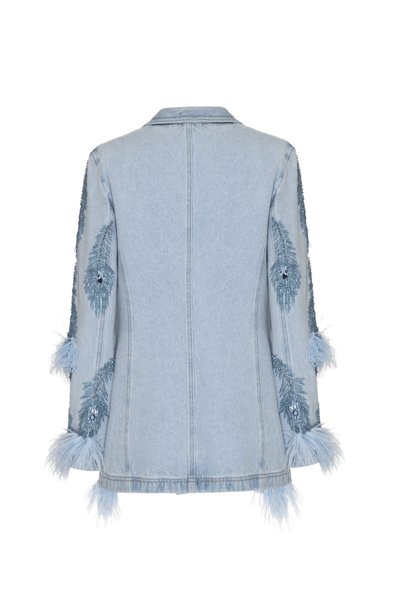 BLAZER BORDADO PLUMAS FEATHER DENIM AZUL