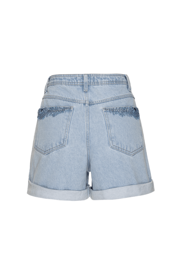 SHORT BORDADO FEATHER DENIM AZUL