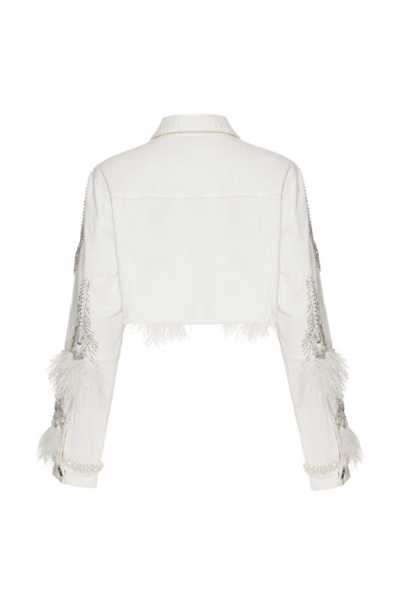 JAQUETA BORDADA PLUMAS FEATHER DENIM OFF WHITE 