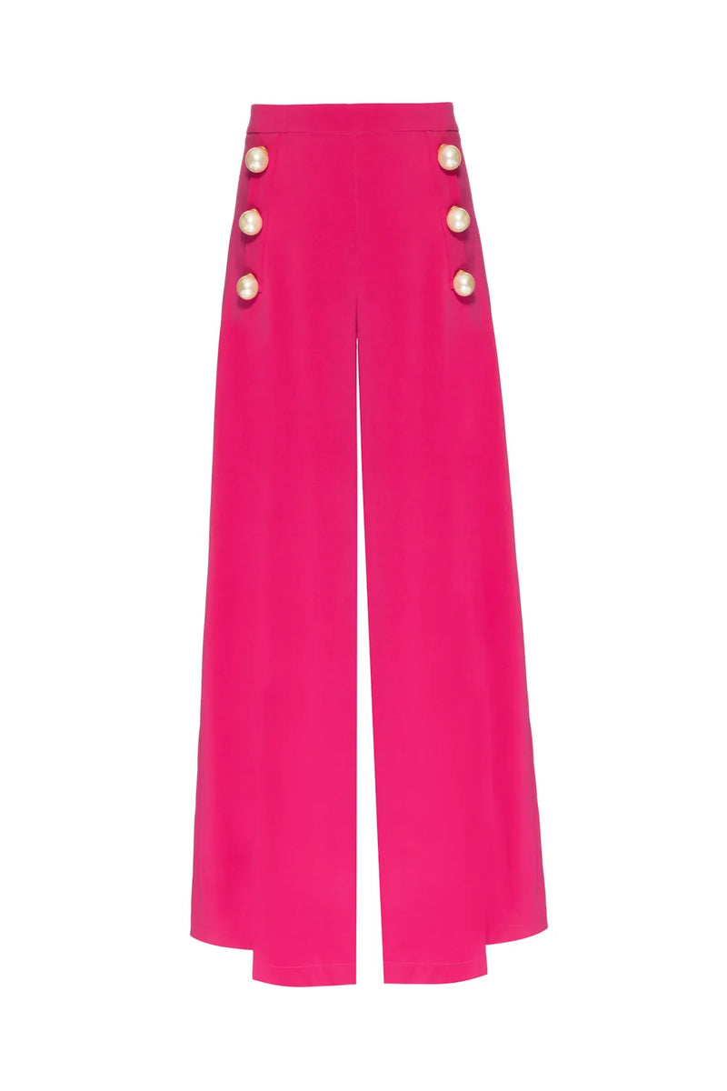 CALÇA PANTALONA PÉROLAS CETIM FUCSIA