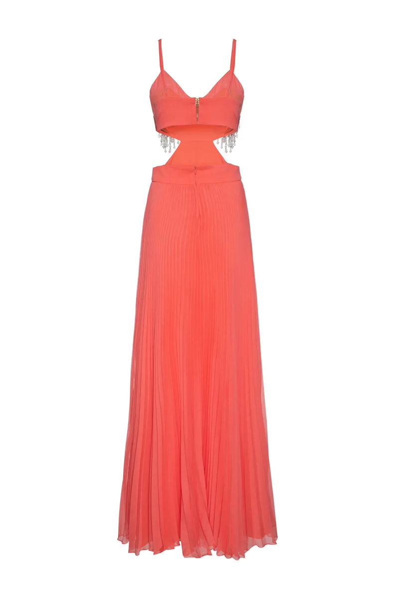 VESTIDO LONGO RECORTES SILKY SWEET LUCY CORAL 