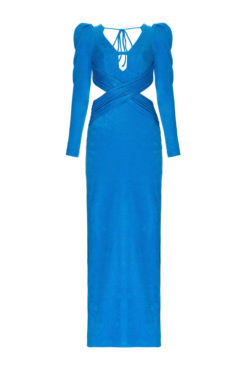 VESTIDO LONGO MANGAS MALHA LUXOR SPY AZUL 