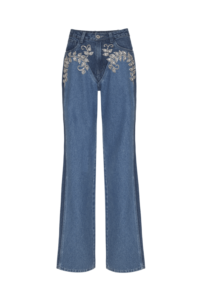 CALÇA DENIM RICAMARE AZUL