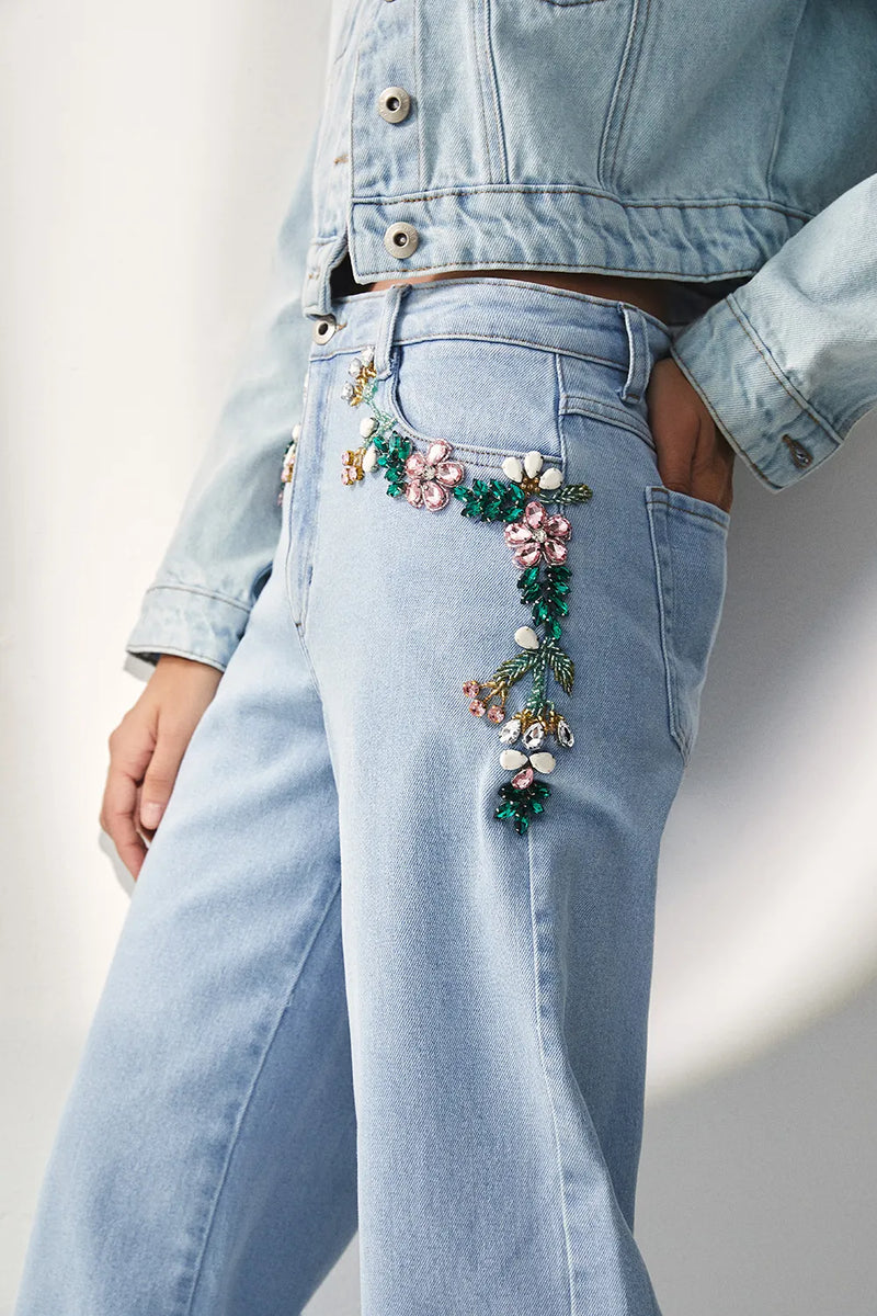 CALÇA POMME FLOWER DENIM AZUL