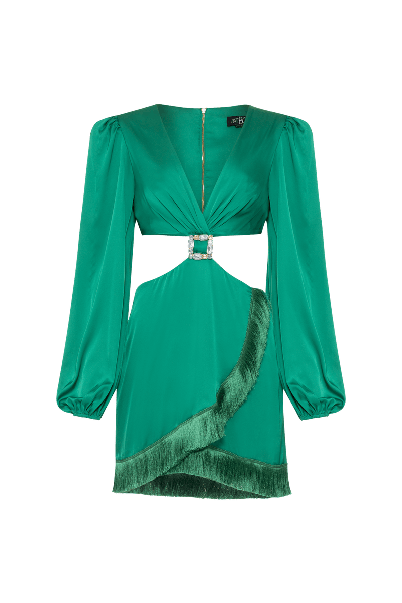 VESTIDO CURTO FRANJAS CETIM RAFINE VERDE