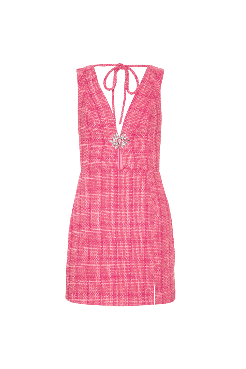 VESTIDO CURTO BORDADO TWEED CHARLOTTE ROSA