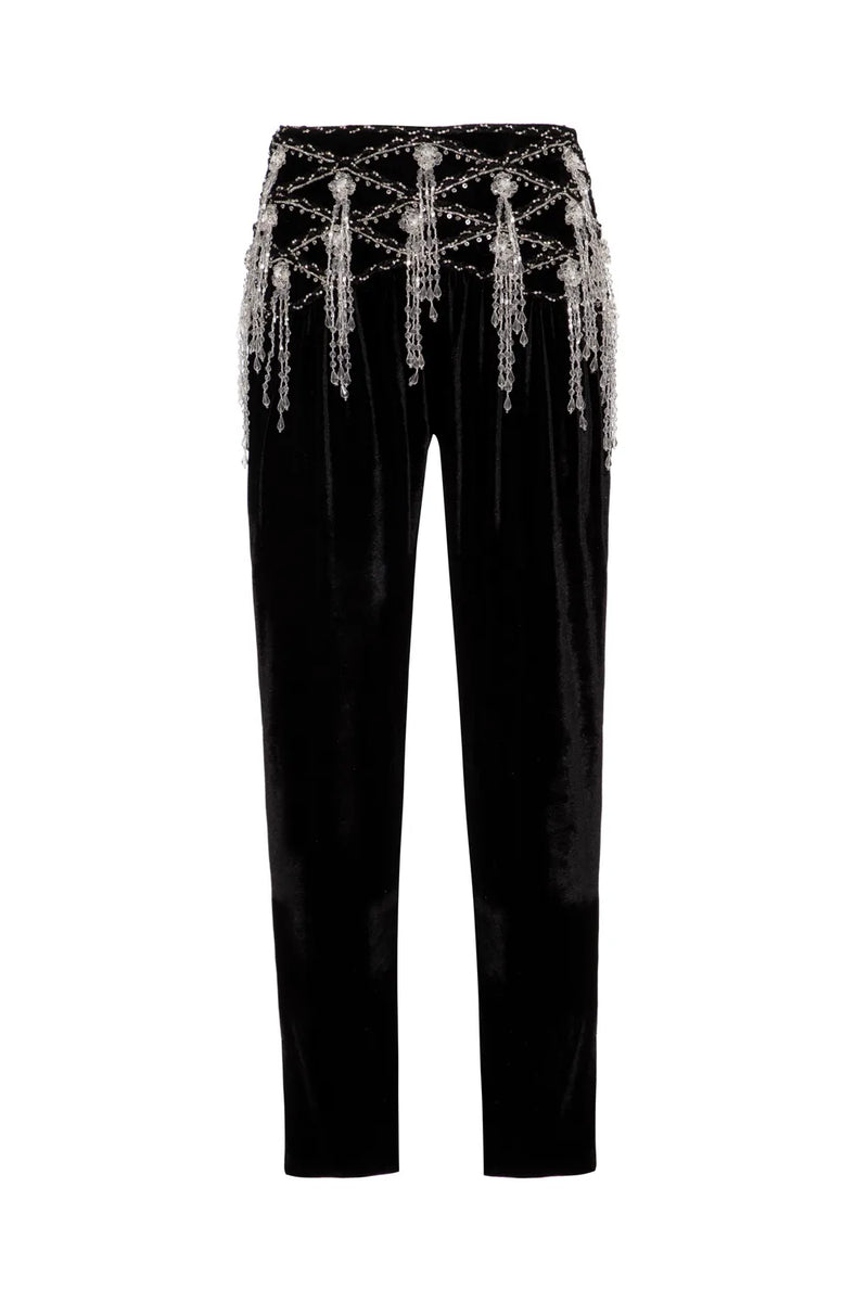 CALÇA BORDADA VELUDO CRYSTAL PRETO