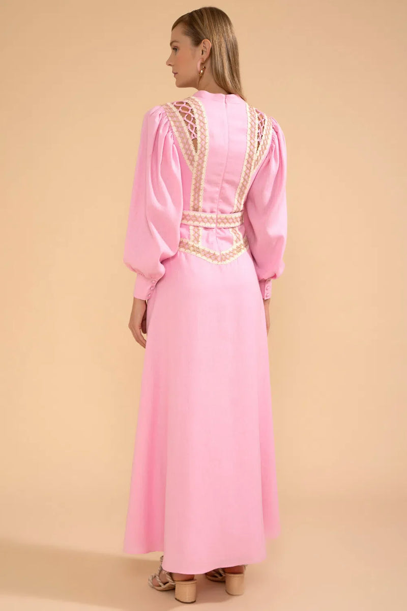 VESTIDO LONGO ENTREMEIO LINHO FRENCH ROSA