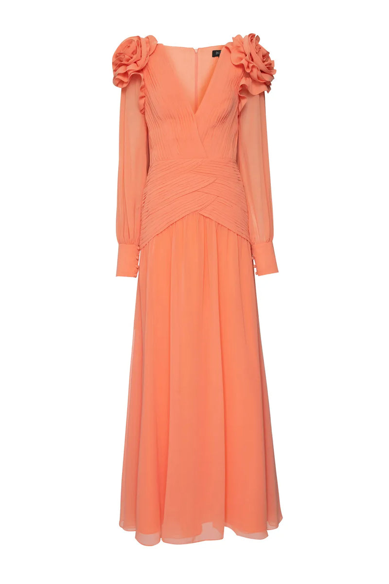 VESTIDO LONGO FLORES CHIFFON ÍRIS LARANJA