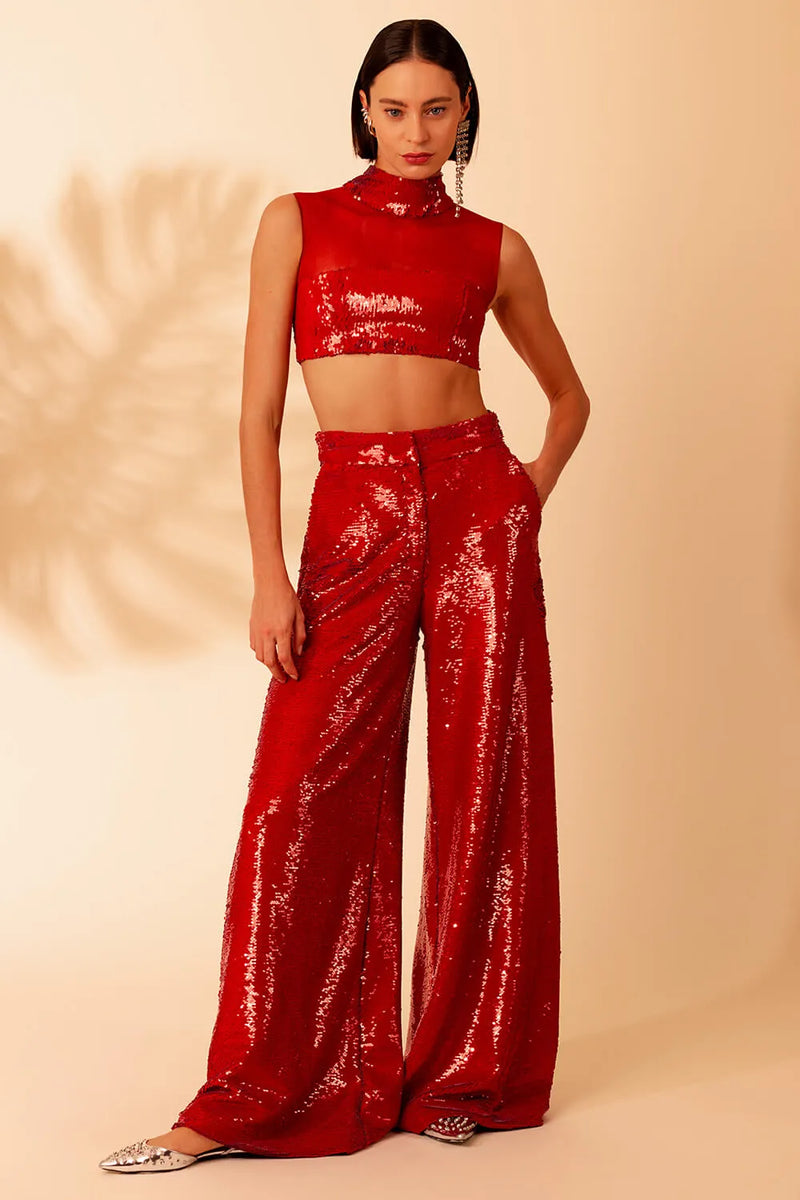 CALÇA PAETÊ VIBRANTE VERMELHO