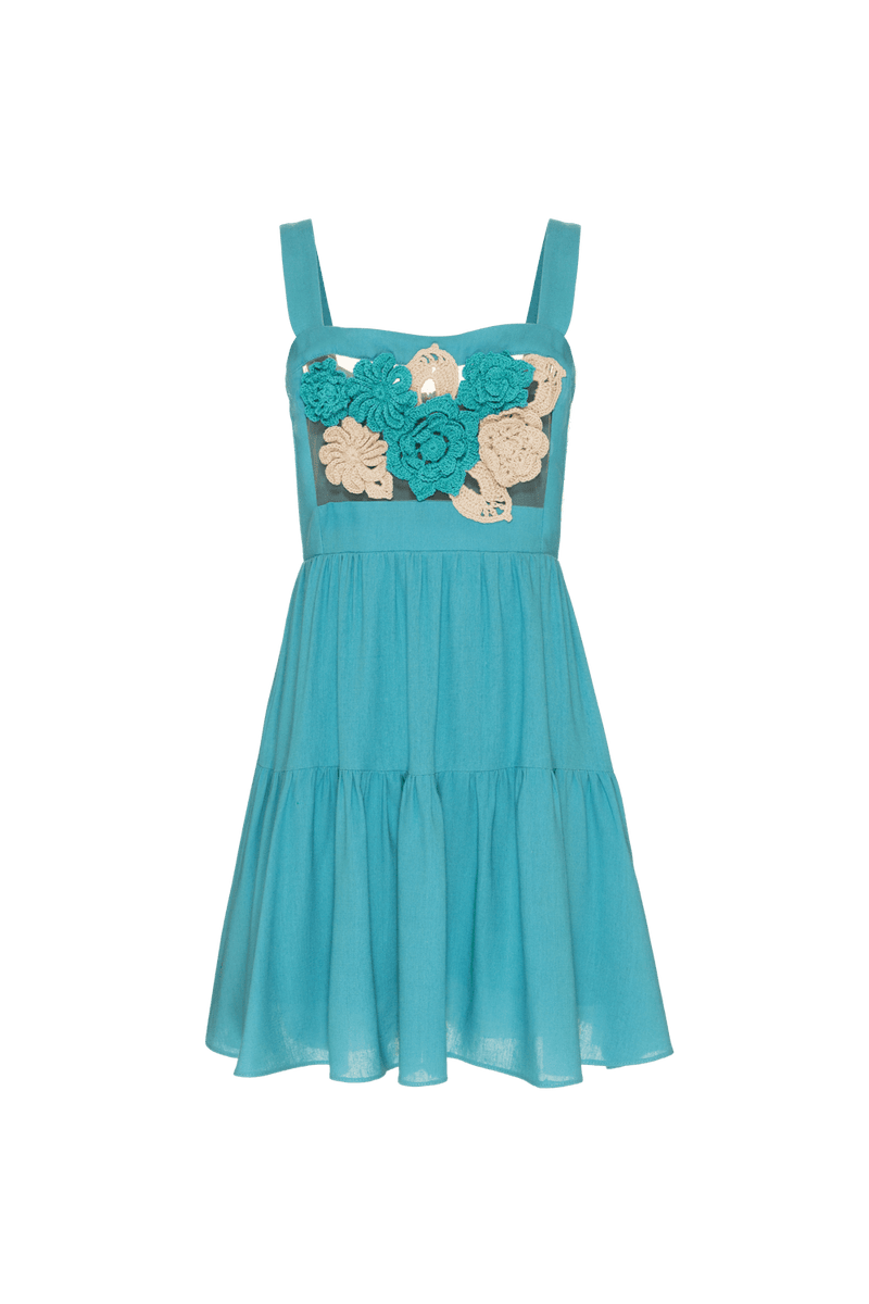 VESTIDO CURTO BORDADO LINHO JOY VERDE 