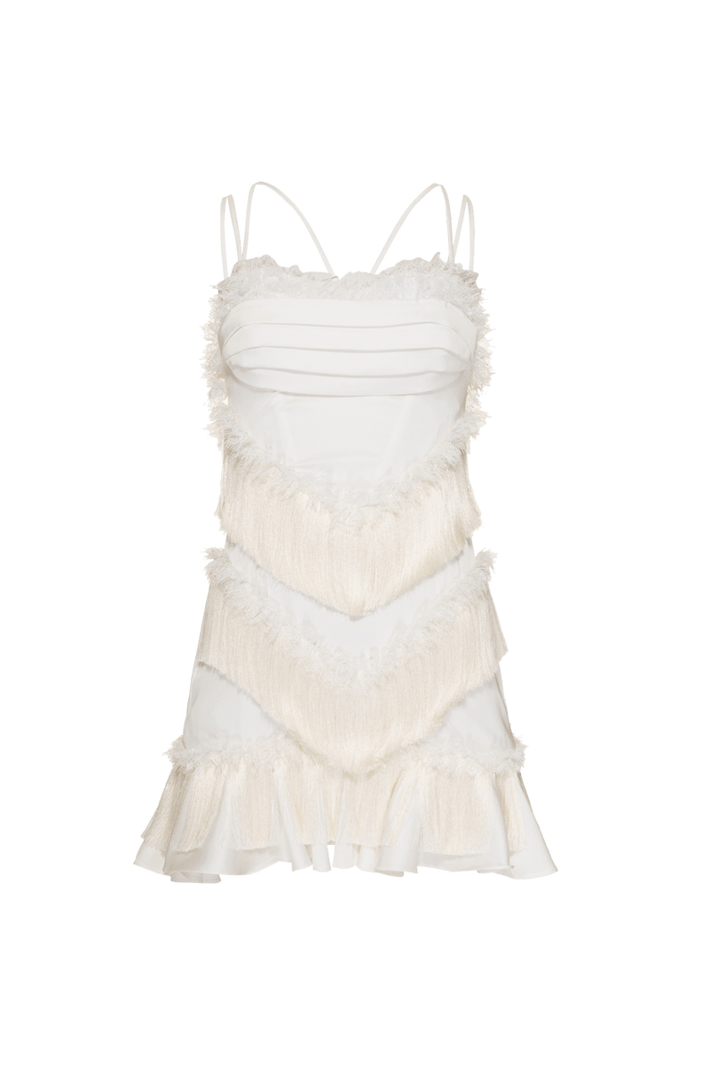 VESTIDO CURTO FRANJAS CETIM OLD GLAM OFF WHITE 