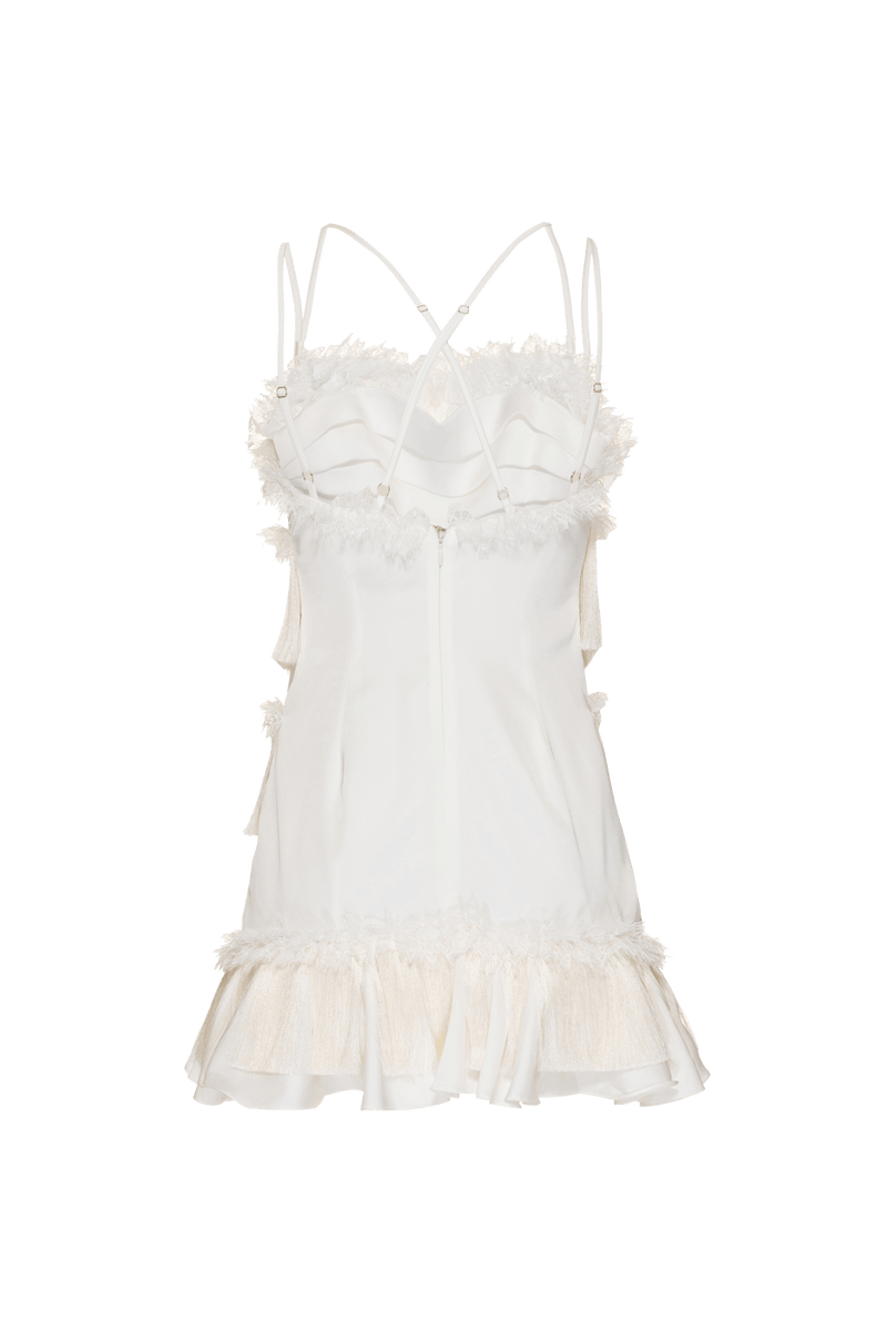 VESTIDO CURTO FRANJAS CETIM OLD GLAM OFF WHITE 