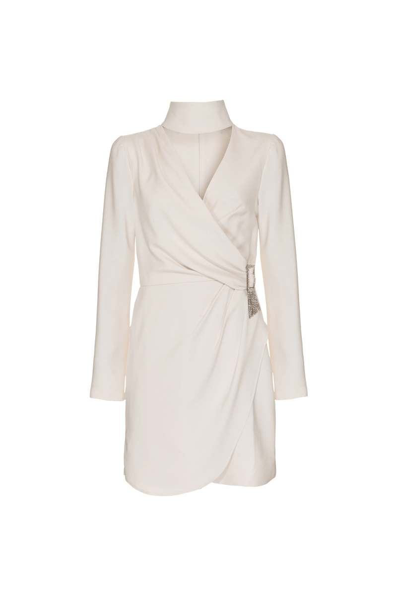 VESTIDO CURTO TRANSPASSADO CREPE DESIRE OFF WHITE 