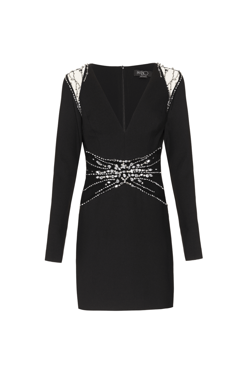 VESTIDO CURTO RECORTES CREPE DUAL DREAM PRETO