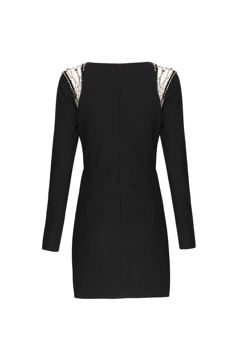 VESTIDO CURTO RECORTES CREPE DUAL DREAM PRETO 