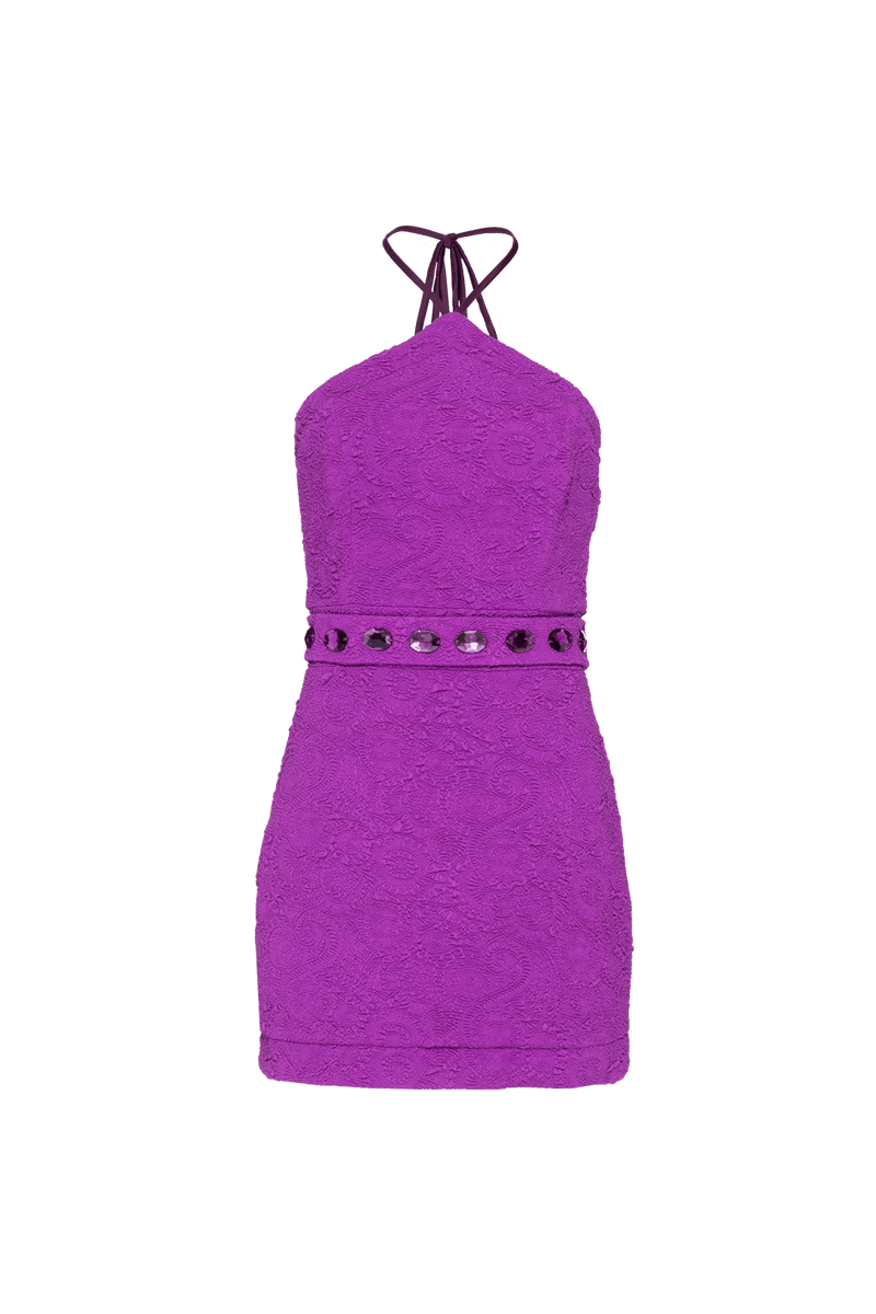 VESTIDO CURTO FRENTE ÚNICA JACQUARD NOSTALGIC MEMORIES ROXO 