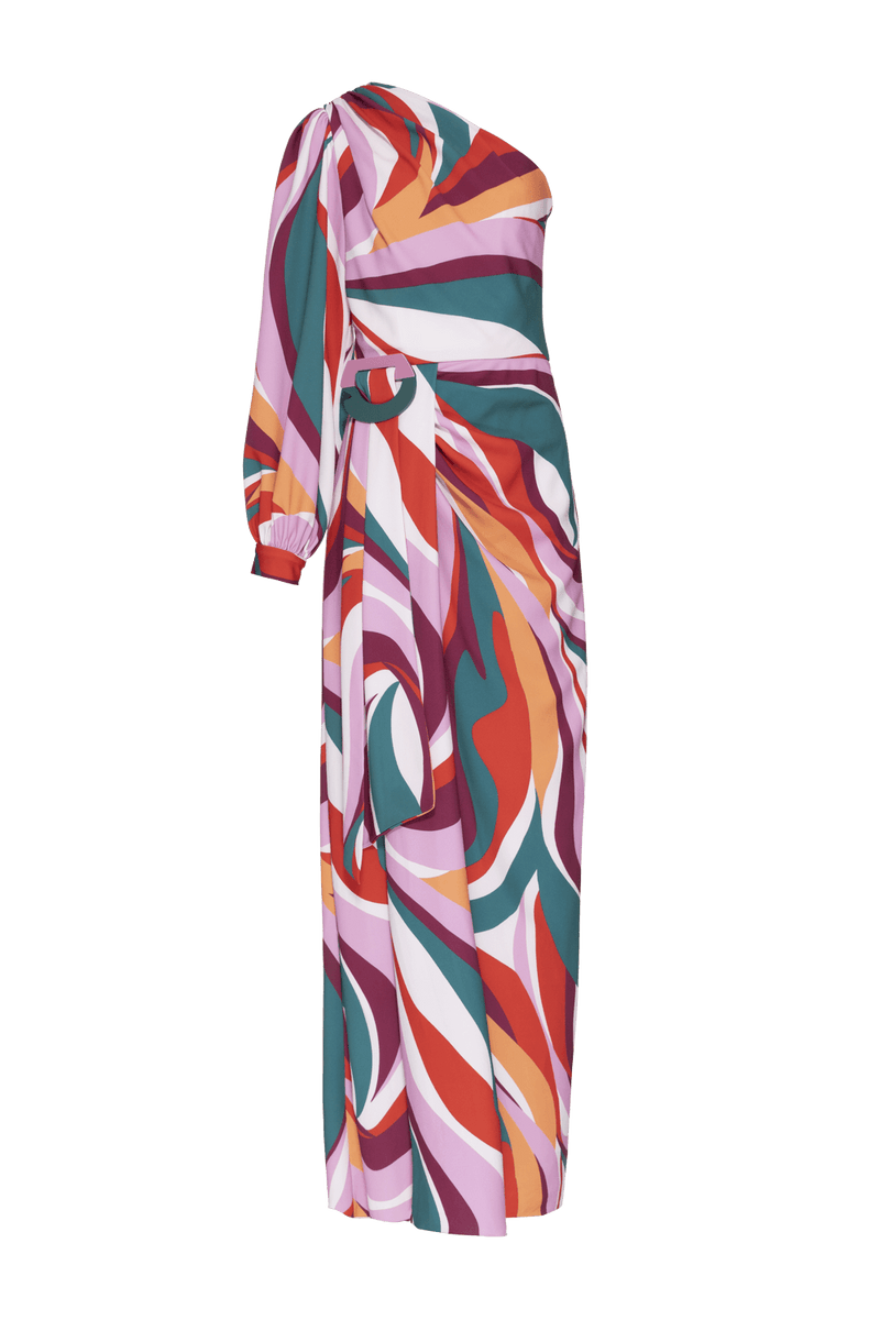 VESTIDO LONGO FRANZIDO COLOR WAVES ROSA