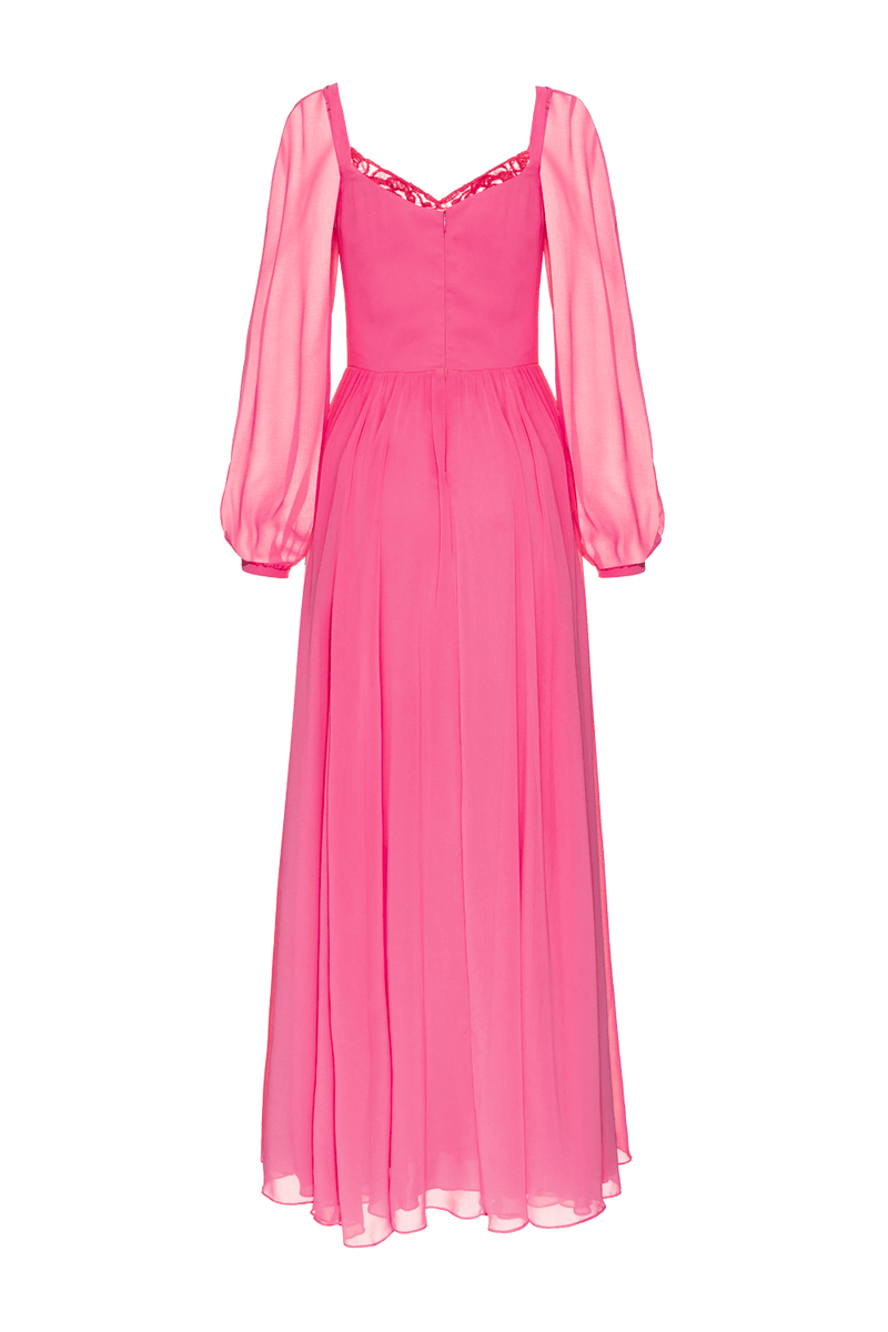 VESTIDO LONGO BABADOS CHIFFON PRETTY TWIST ROSA