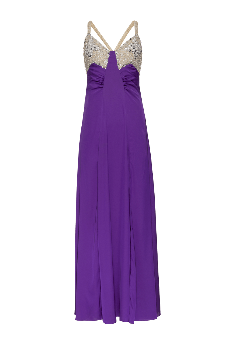 VESTIDO LONGO FRANZIDO CETIM MILAGRE MOOD ROXO 