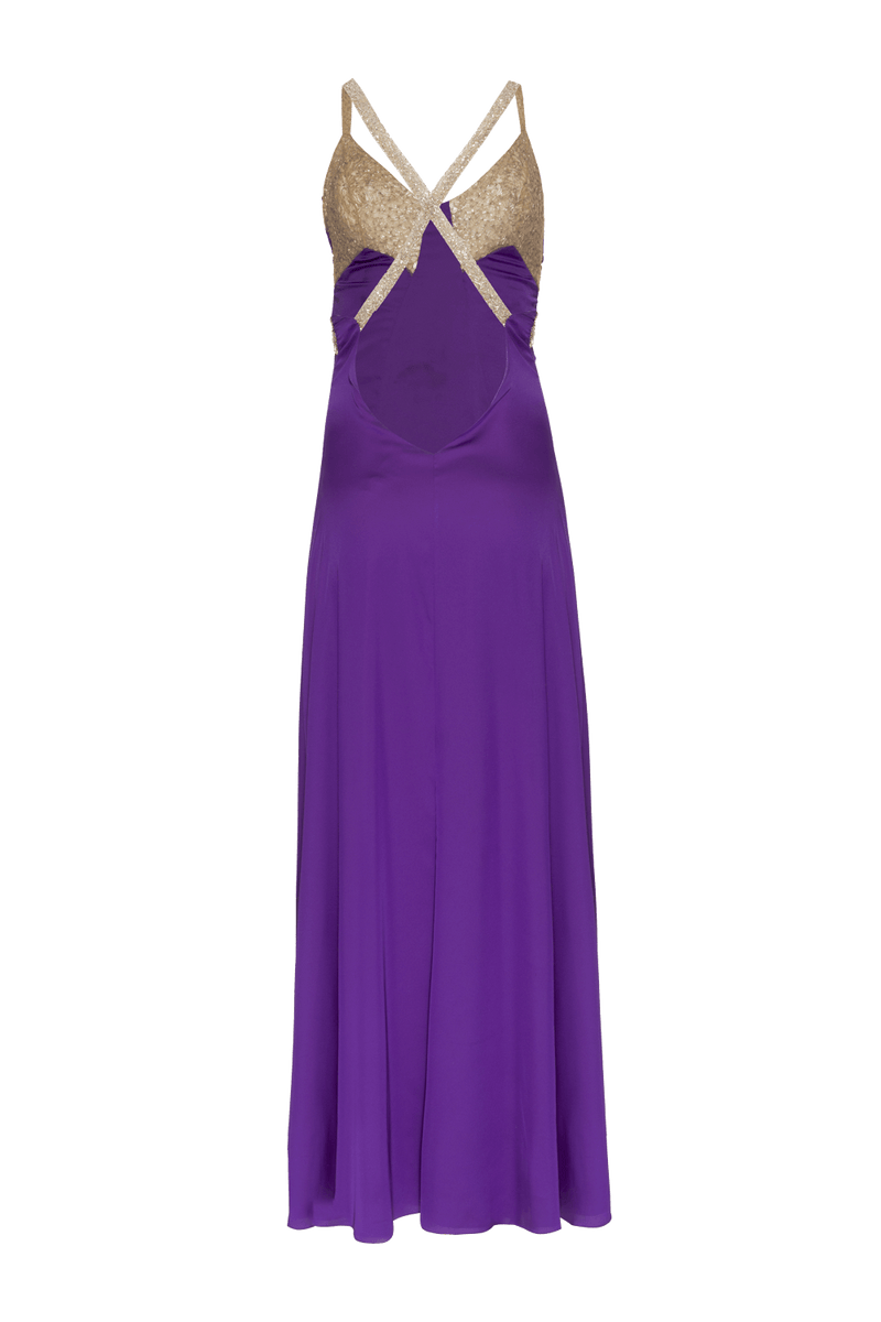 VESTIDO LONGO FRANZIDO CETIM MILAGRE MOOD ROXO 