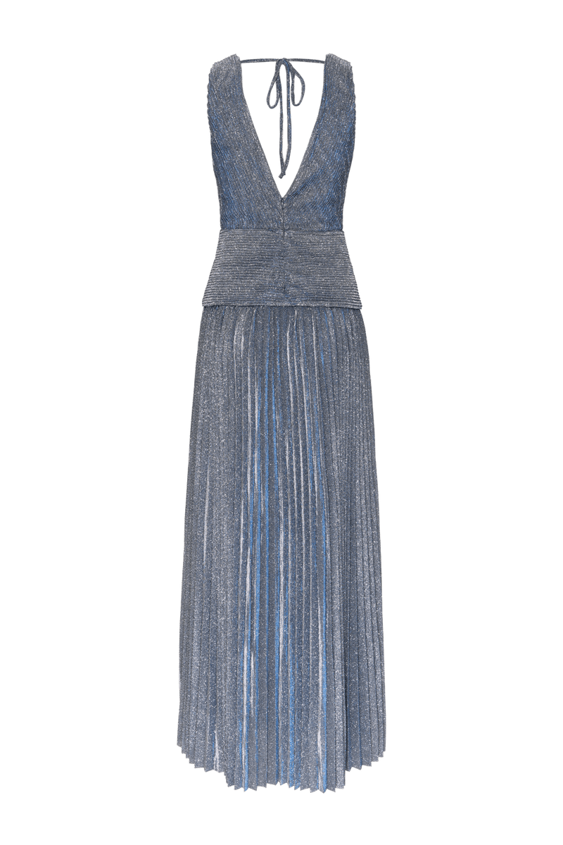 VESTIDO LONGO DRAPEADO MALHA PRETTY SHINE PRATA