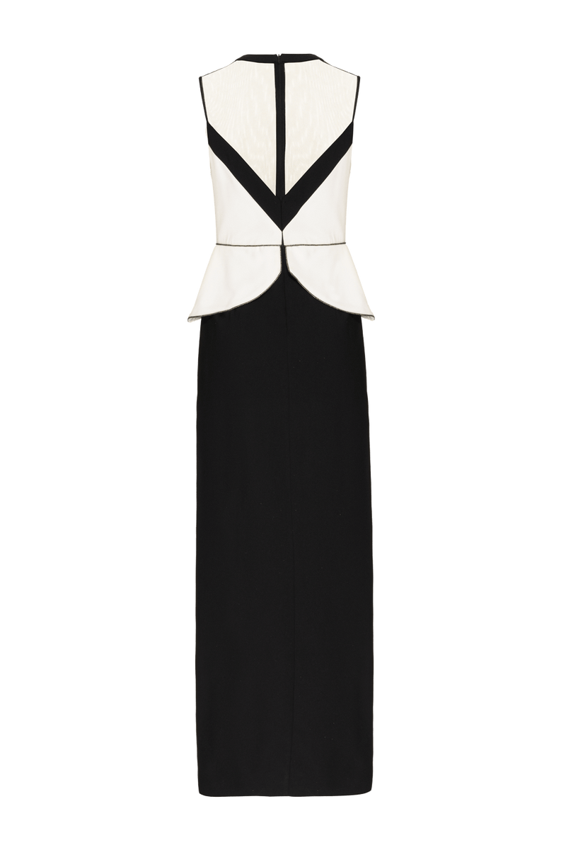 VESTIDO LONGO BICOLOR CREPE DUAL DREAM OFF WHITE E PRETO 