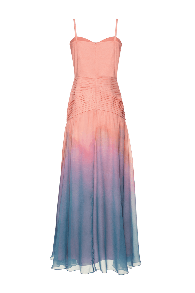 VESTIDO LONGO DRAPEADO KOBAI DEGRADE MULTICOLOR 