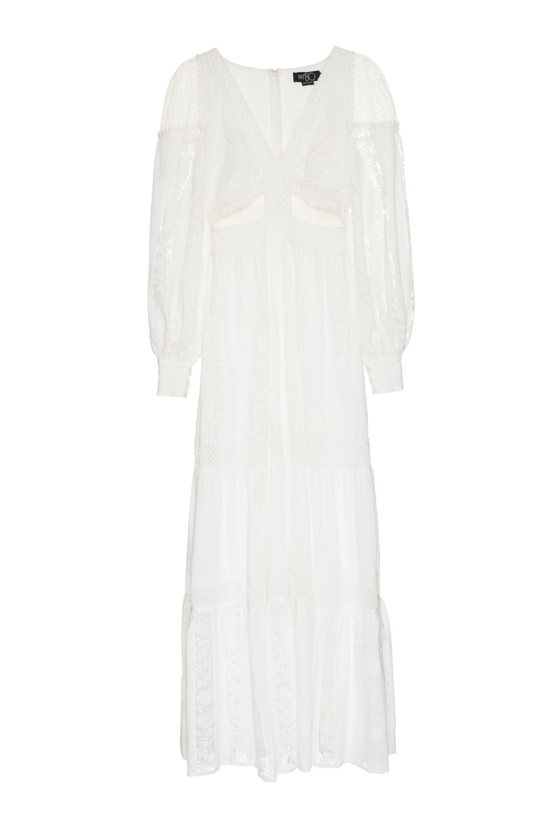 VESTIDO LONGO ENTREMEIOS LAISE CHARMS OFF WHITE