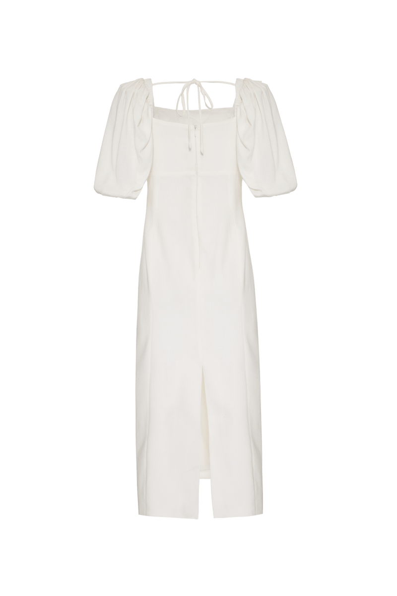 VESTIDO MÍDI MANGAS BUFANTES LINHO JOY OFF WHITE