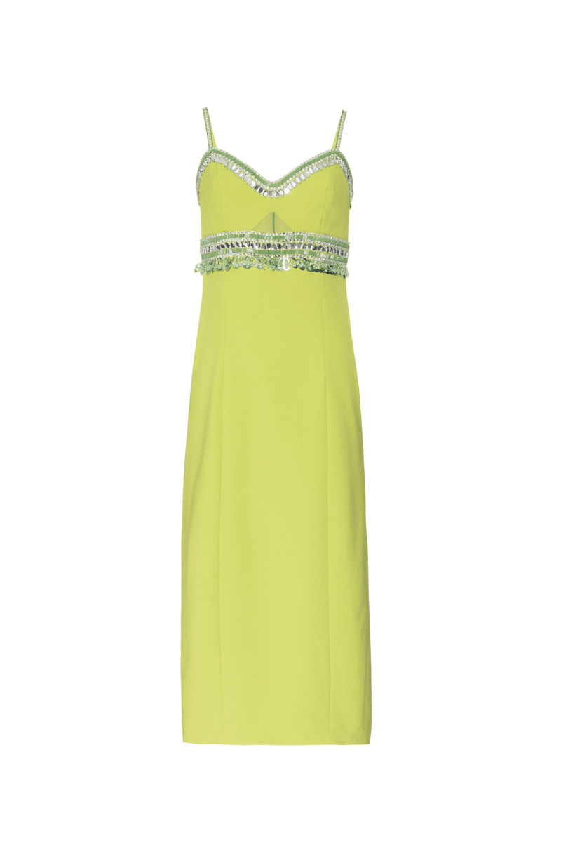 VESTIDO MÍDI BORDADO CREPE JOYFUL VERDE